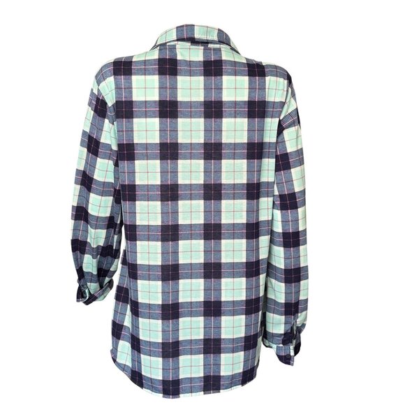 White Mark Plaid Light Blue & Navy Button-Up Shirt Long Sleeves Womens Size XL - Picture 2 of 6